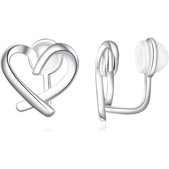 Solid 925 Sterling Silver Love Heart Clip On Earrings Ear Cuffs for Women Teens Heart Wrap Earrings No Piercing