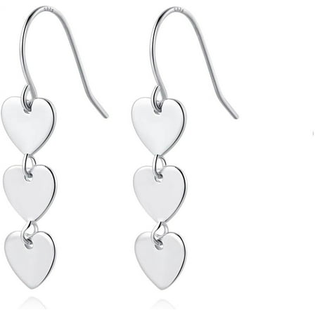 Solid 925 Sterling Silver Love Heart Drop Earrings for Women Teens Sweet Heart Dangle Earrings Hook Earrings