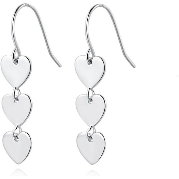 Solid 925 Sterling Silver Love Heart Drop Earrings for Women Teens Sweet Heart Dangle Earrings Hook Earrings