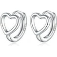 thumbnail image 1 of Solid 925 Sterling Silver Love Heart Hoop Earrings Huggie for Women Teens Heart Hoop Earrings Love Huggie, 1 of 6
