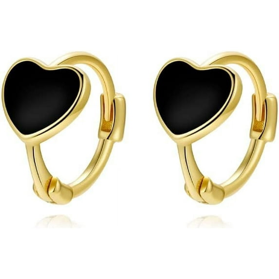Solid 925 Sterling Silver Love Heart Hoop Earrings for Women Teens Black Heart Hoop Earrings Huggie