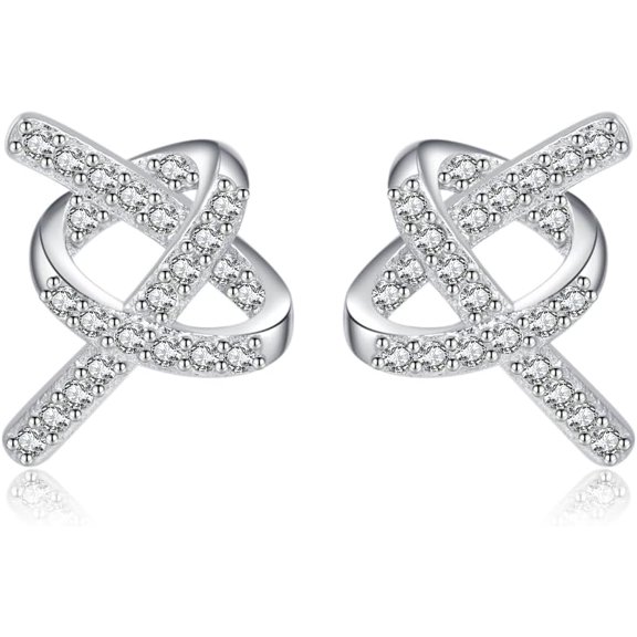 Solid 925 Sterling Silver Love Knot Stud Earrings for Women Teens CZ Heart Knot Stud Earrings Mother's Day