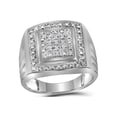 thumbnail image 1 of Solid 925 Sterling Silver Men's Round Diamond Square Frame Cluster Engagement Wedding Anniversary Ring Band 1/10 Ct. - Size 9.5, 1 of 3
