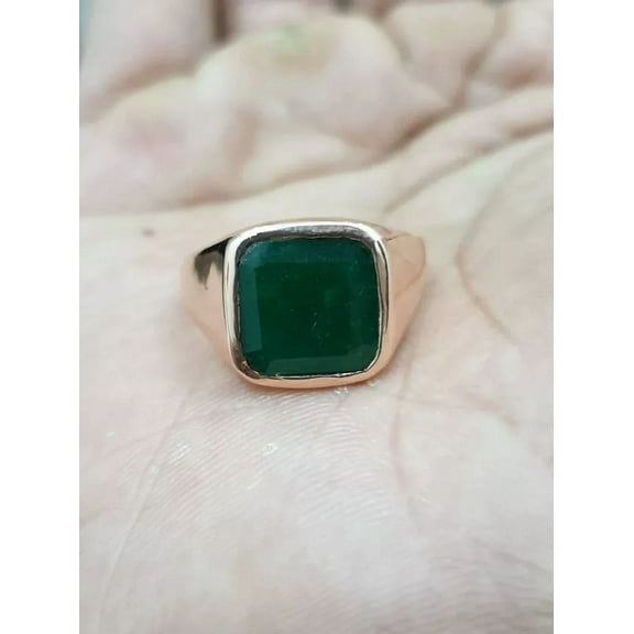 Solid 925 Sterling Silver Natural Emerald Corundum Gemstone Birthday Men's Ring