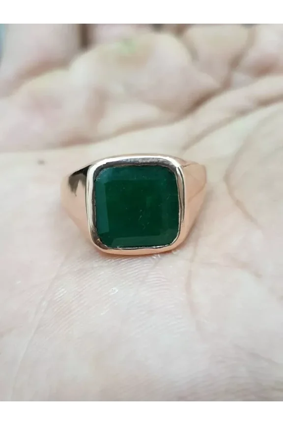 Solid 925 Sterling Silver Natural Emerald Corundum Gemstone Birthday Men's Ring