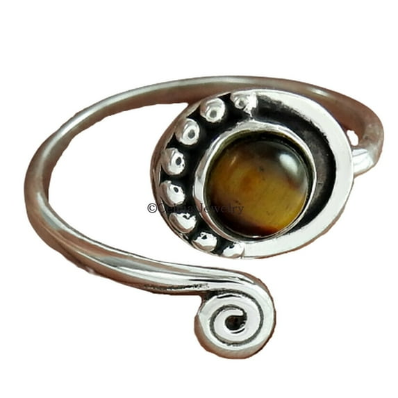 Solid 925 Sterling Silver, Natural Tiger Eye, Cat Eye Gemstone Ring, Adjustable Ring, Statement Ring, Classic Ring, Cocktail Ring, Valentines Day Gifts, Anniversary Gift For Women (tiger-eye, 7)
