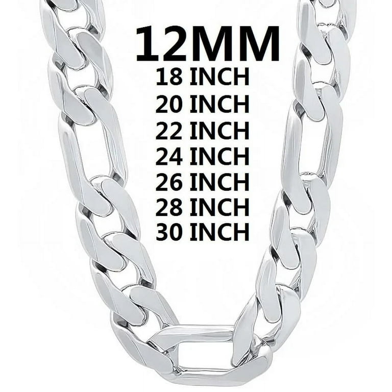 Solid 925 Sterling Silver Necklace For Men Classic 12mm