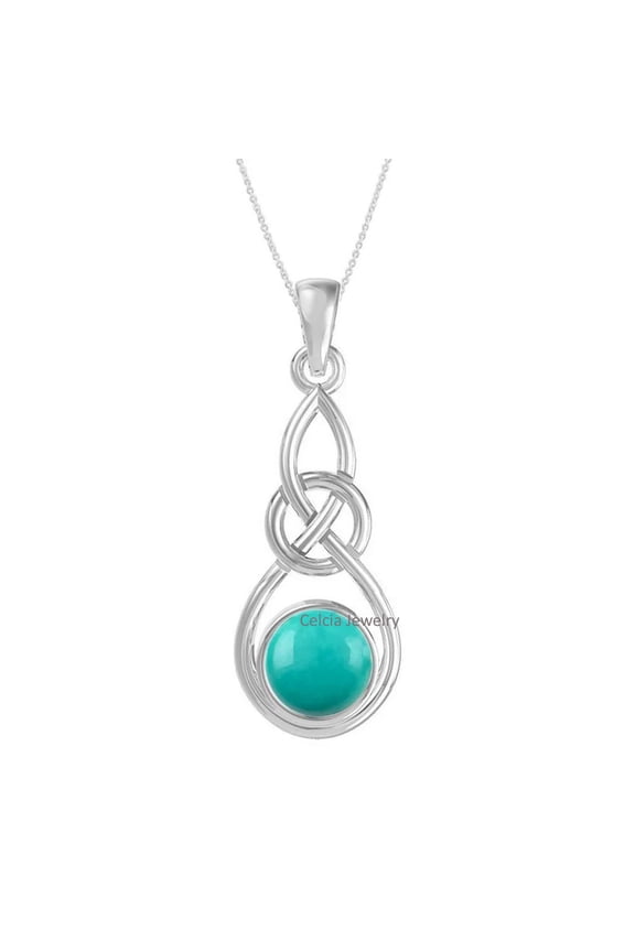 Solid 925 Sterling Silver Necklace For Women, Genuine Blue Turquoise Round Gemstone Unique Handcrafted December Birthstone Gift For Her