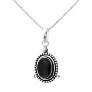 CELCIA JEWELRY Solid 925 Sterling Silver Necklace For Women, Genuine Cabochon Oval Black Onyx Gemstone Unique Handcrafted Necklace Gift For Her