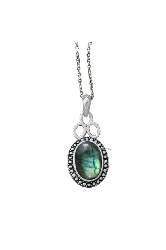 Solid 925 Sterling Silver Necklace For Women, Genuine Cabochon Oval Labradorite Gemstone Amazing Handcrafted Necklace For Her