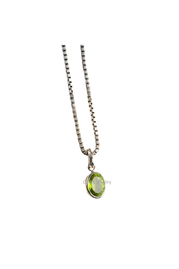 Solid 925 Sterling Silver Necklace For Women, Genuine Green Peridot Faceted Round Gemstone Unique Handcrafted August Birthstone Gift