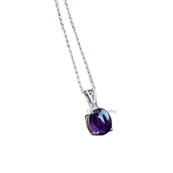 Solid 925 Sterling Silver Necklace For Women, Genuine Prong Amethyst Oval Gemstone Unique Handcrafted February Birthstone Necklace