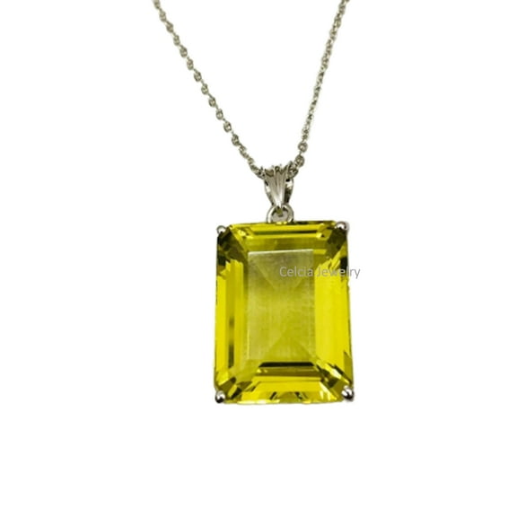 Solid 925 Sterling Silver Necklace For Women, Genuine Prong Lemon Quartz Yellow Gemstone Unique Handcrafted Necklace For Her