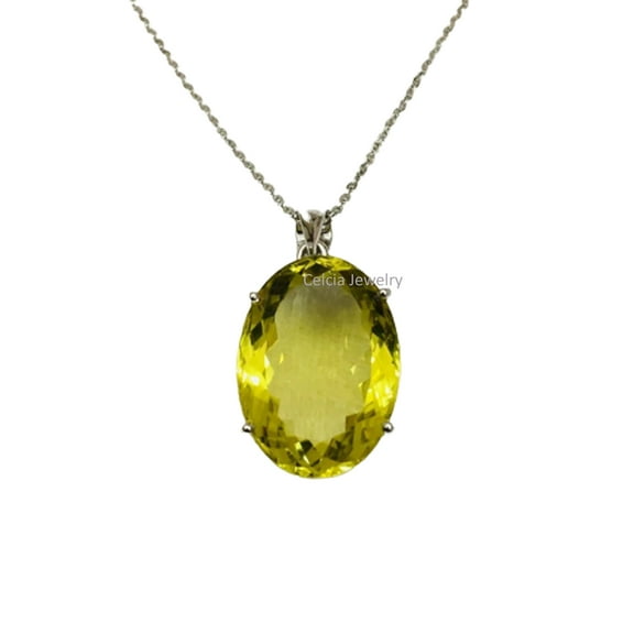 Solid 925 Sterling Silver Necklace For Women, Genuine Prong Peridot Faceted Oval Gemstone Unique Handcrafted August Birthstone Gift