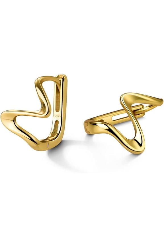 Solid 925 Sterling Silver Ocean Wave Hoop Earrings Huggie for Women Teens Minimalist Hoop Earrings Helix Cartilage Hoops