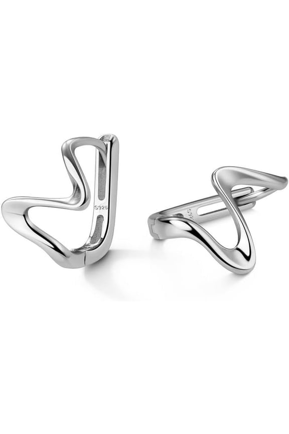 Solid 925 Sterling Silver Ocean Wave Hoop Earrings Huggie for Women Teens Minimalist Hoop Earrings Helix Cartilage Hoops