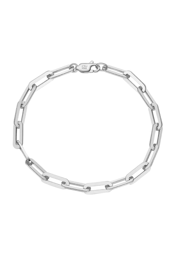 Solid 925 Sterling Silver Paper Clip Bracelet, 3mm 7 Inch Paperclip Chain Italy Unisex All Ages
