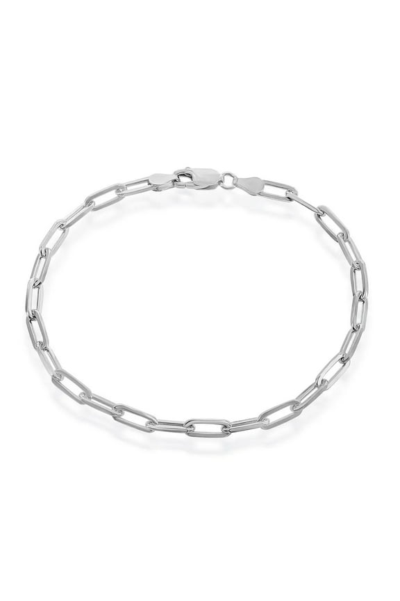 Solid 925 Sterling Silver Paper Clip  Bracelet, 4mm Width 7 Inch Paperclip Chain Italy