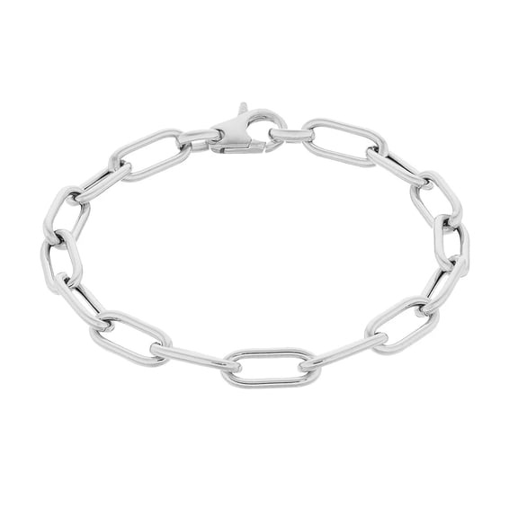Solid 925 Sterling Silver Paperclip Bracelet, 6mm Width, 7 Inch Italian Chain, Unisex for All Ages