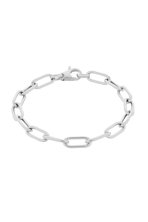 Solid 925 Sterling Silver Paper Clip Bracelet, 6mm Width 7 Inch Paperclip Chain Italy