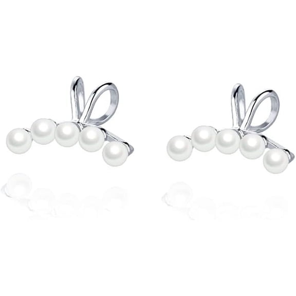 Solid 925 Sterling Silver Pearl Cuff Earrings Clip Ons for Women Teens Pearl Wrap Earrings Climber