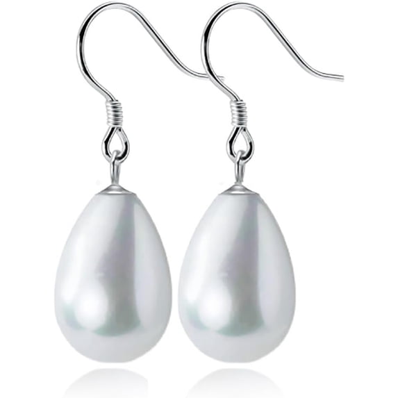 Solid 925 Sterling Silver Pearl Drop Earrings Dangle for Women Teens Simulated Dangle Earrings Drops for Wedding Hooks