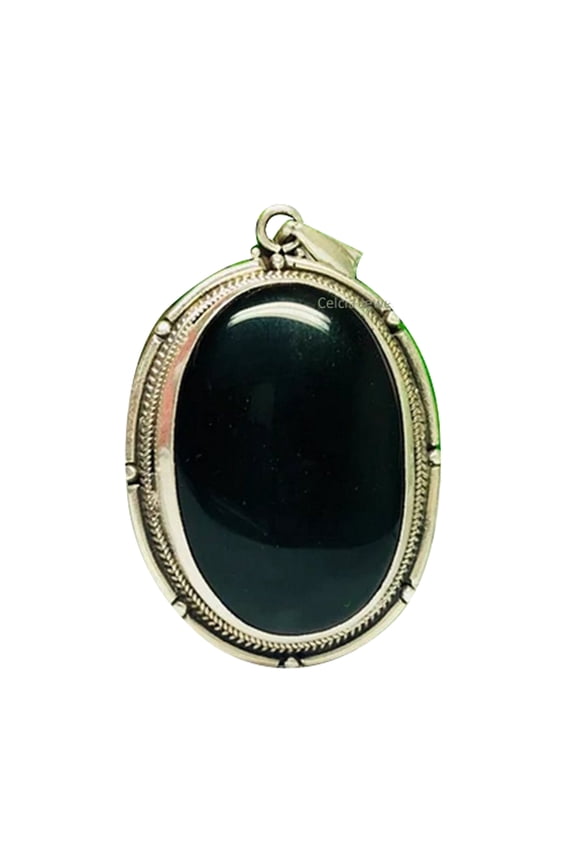 Solid 925 Sterling Silver Pendant For Men Women, Genuine Black Onyx Cabochon Oval Gemstone Amazing Handcrafted Pendant For Her Him