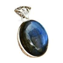 Solid 925 Sterling Silver Pendant For Men Women, Genuine Labradorite Cabochon Oval Gemstone Unique Handcrafted Pendant For Her Him