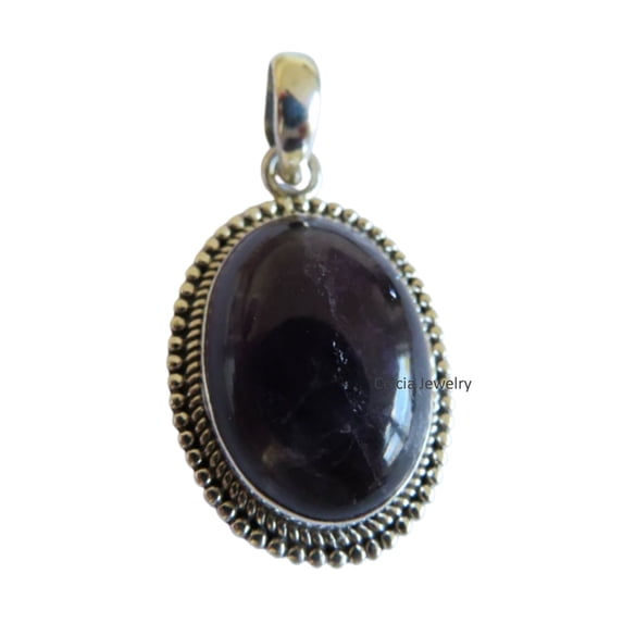 Solid 925 Sterling Silver Pendant For Men Women, Genuine Oval Purple Amethyst Gemstone Unique Handcrafted February Birthstone Gift