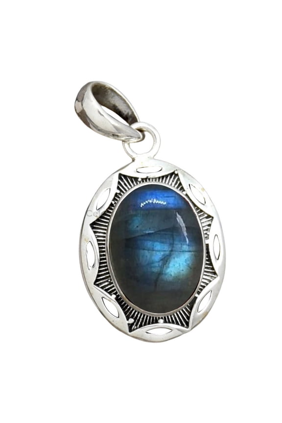 Solid 925 Sterling Silver Pendant For Men Women, Labradorite Oval Gemstone Handcrafted Pendant For Mother's Day Gift