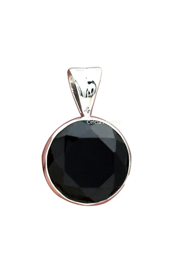 Solid 925 Sterling Silver Pendant For Men Women, Natural Black Onyx Faceted Round Gemstone Amazing Handcrafted Jewelry For Her Him