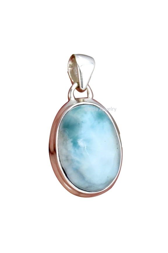 Solid 925 Sterling Silver Pendant For Men Women, Natural Blue Larimar Cabochon Oval Gemstone Amazing Handcrafted Jewelry For Her Him