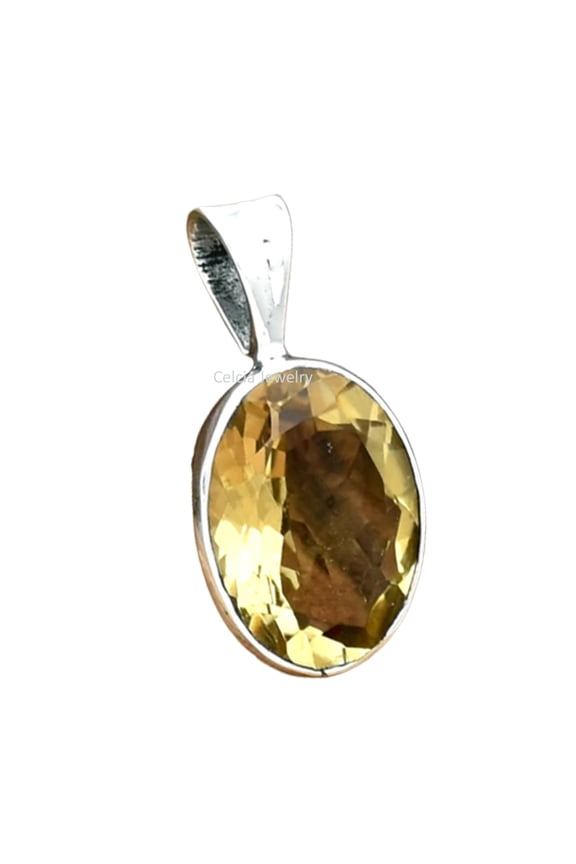 Solid 925 Sterling Silver Pendant For Men Women, Natural Citrine Faceted Oval Gemstone Unique Handcrafted November Birthstone Pendant