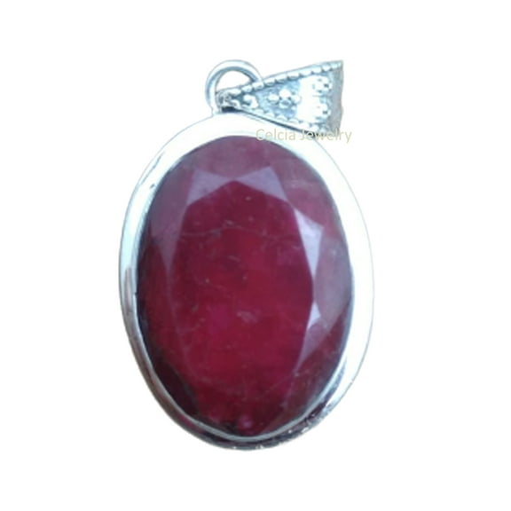 Solid 925 Sterling Silver Pendant For Men Women, Natural Pink Ruby Faceted Oval Gemstone Unique Handcrafted July Birthstone Pendant