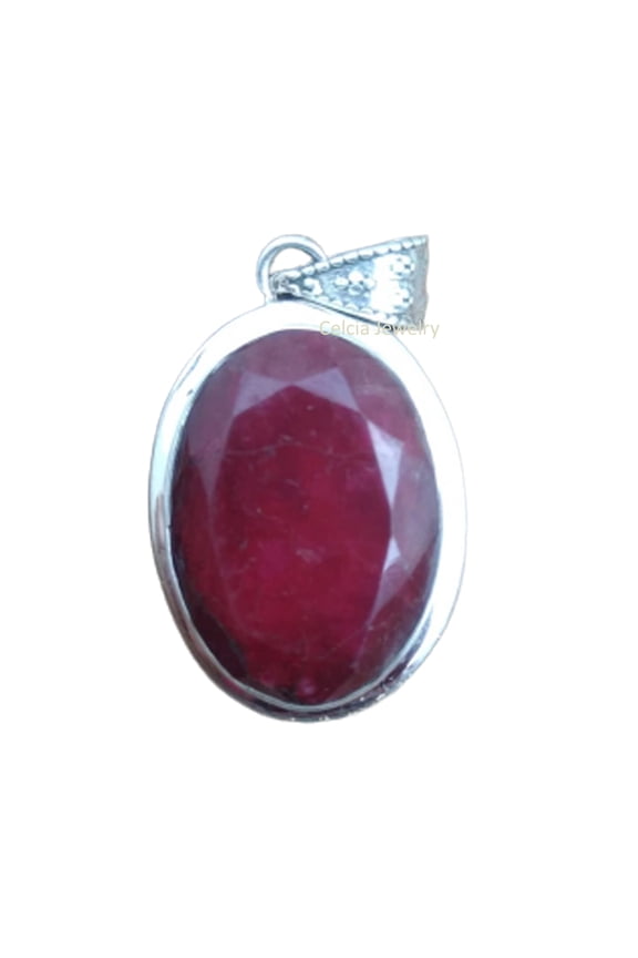 Solid 925 Sterling Silver Pendant For Men Women, Natural Pink Ruby Faceted Oval Gemstone Unique Handcrafted July Birthstone Pendant