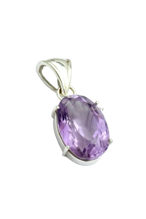 Solid 925 Sterling Silver Pendant For Men Women, Natural Purple Amethyst Faceted Oval Gemstone Unique Handcrafted February Birthstone Gifts