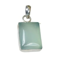Solid 925 Sterling Silver Pendant For Women Men, Genuine Aqua Chalcedony Rectangle Gemstone Unique Handcrafted Pendant For Her Him