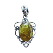 Solid 925 Sterling Silver Pendant For Women Men, Genuine Baltic Amber Cabochon Oval Gemstone Unique Handcrafted Pendant For Her Him