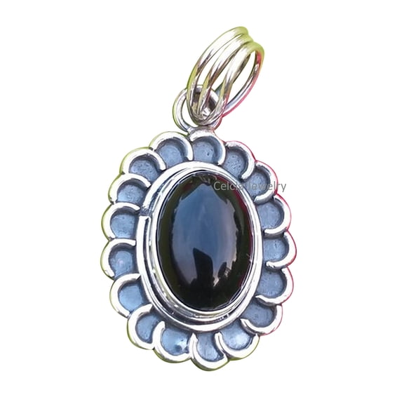 Solid 925 Sterling Silver Pendant For Women Men, Genuine Black Onyx Oval Gemstone Unique Handcrafted Pendant Gift For Her Him