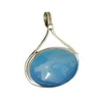 thumbnail image 1 of Solid 925 Sterling Silver Pendant For Women Men, Genuine Blue Chalcedony Cabochon Oval Gemstone Unique Handcrafted Jewelry For Her Him, 1 of 5