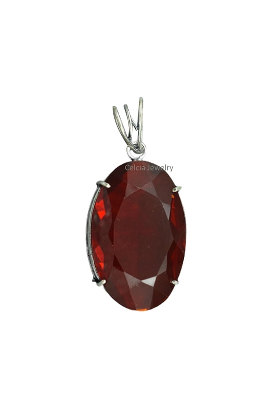 Solid 925 Sterling Silver Pendant For Women Men, Genuine Oval Garnet Red Gemstone Unique Handcrafted January Birthstone Pendant