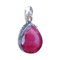 Solid 925 Sterling Silver Pendant For Women Men, Genuine Pink Ruby Faceted Pear Gemstone Amazing Handcrafted July Birthstone Jewelry