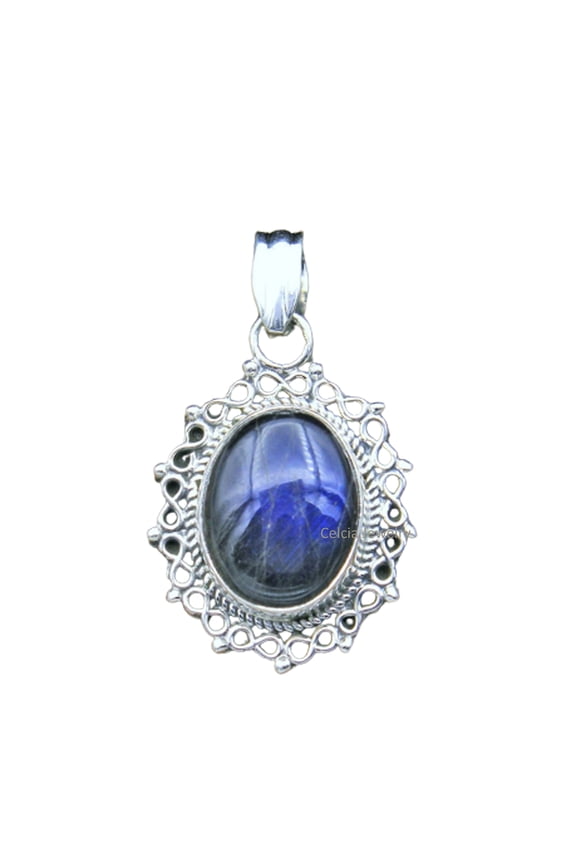Solid 925 Sterling Silver Pendant For Women Men, Natural Labradorite Cabochon Oval Gemstone Amazing Handcrafted Jewelry For Her Him