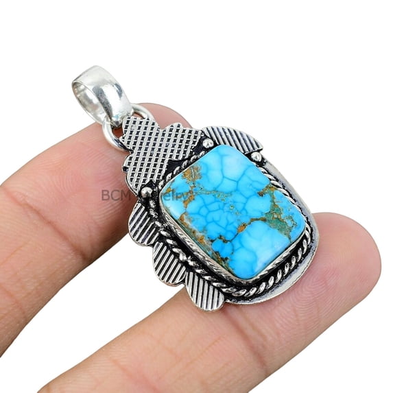 Solid 925 Sterling Silver Pendant For Womens, Bridesmaid Gift Pendant, Blue Copper Turquoise, Gemstone Pendant, Christmas Gift For Her