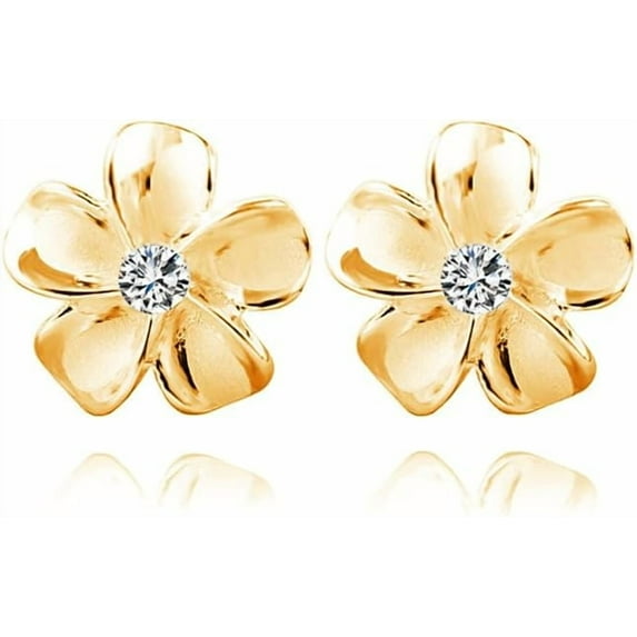 Solid 925 Sterling Silver Plumeria Flower Stud Earrings for Women Teens Crystal Flower Stud Earrings