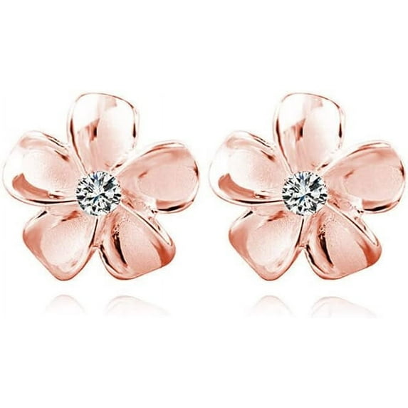 Solid 925 Sterling Silver Plumeria Flower Stud Earrings for Women Teens Crystal Flower Stud Earrings