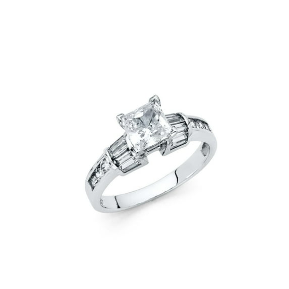 Solid 925 Sterling Silver Princess Cut Baguette Cubic Zirconia CZ Engagement Ring Size 6.5