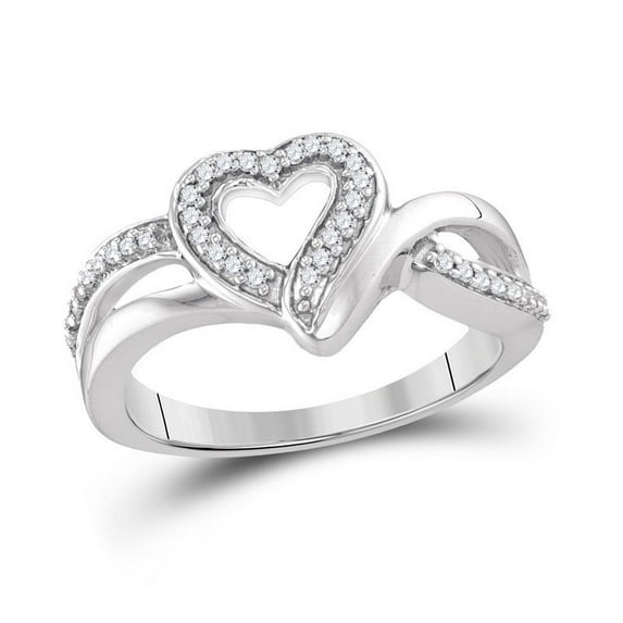 Solid 925 Sterling Silver Real Natural Diamond Heart Frame Cluster Anniversary Ring for Women 1/8 Carat - Size - 6 ( .13 Cttw )