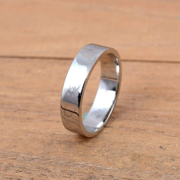 Solid 925 Sterling Silver Ring, Flat Band Ring, Handmade Flat Wedding band Ring,