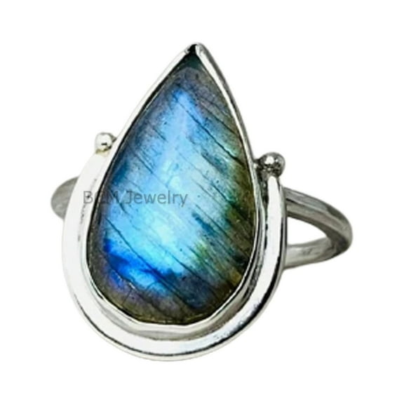 Solid 925 Sterling Silver Ring For Womens, Genuine Labradorite Ring Gemstone Unique Handcrafted Ring For Her